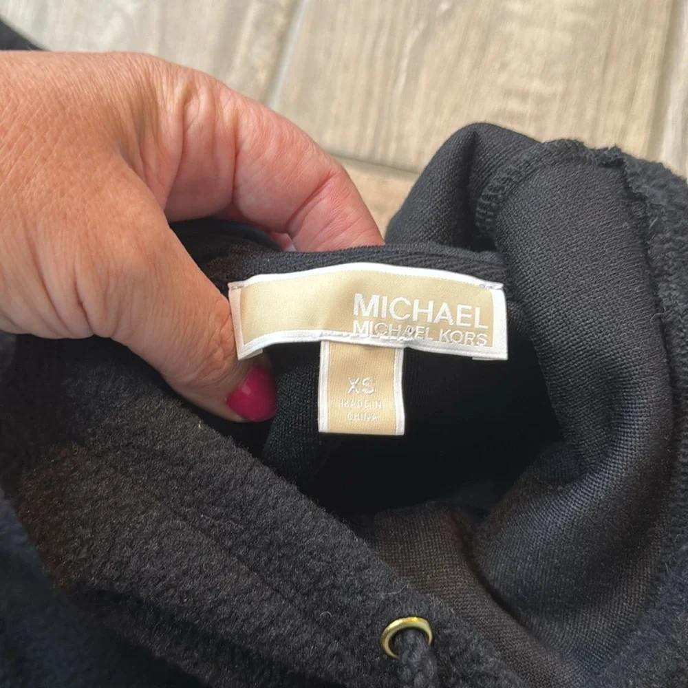 Michael Kors Fleece Pullover Cowl Neck Sweatshirt Black‎ XS NWT